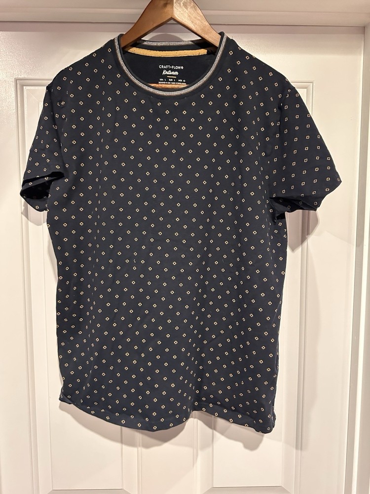 CRAFT + FLOW Shirt Mens Large Black All Over Print Knitwear Short Sleeve
