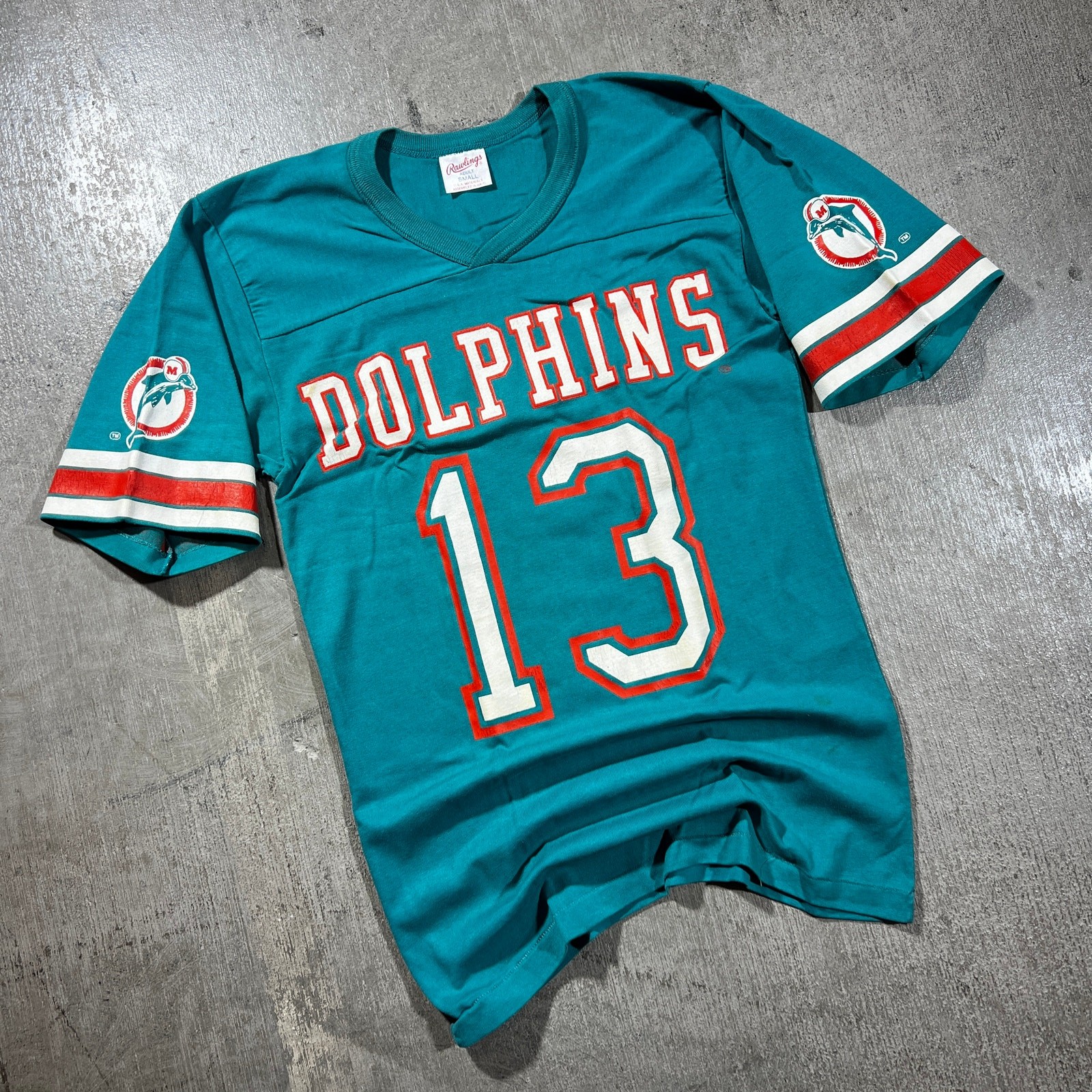 Vintage 80s Rawlings Miami Dolphins #13 Dan Marino Jersey Tee Small