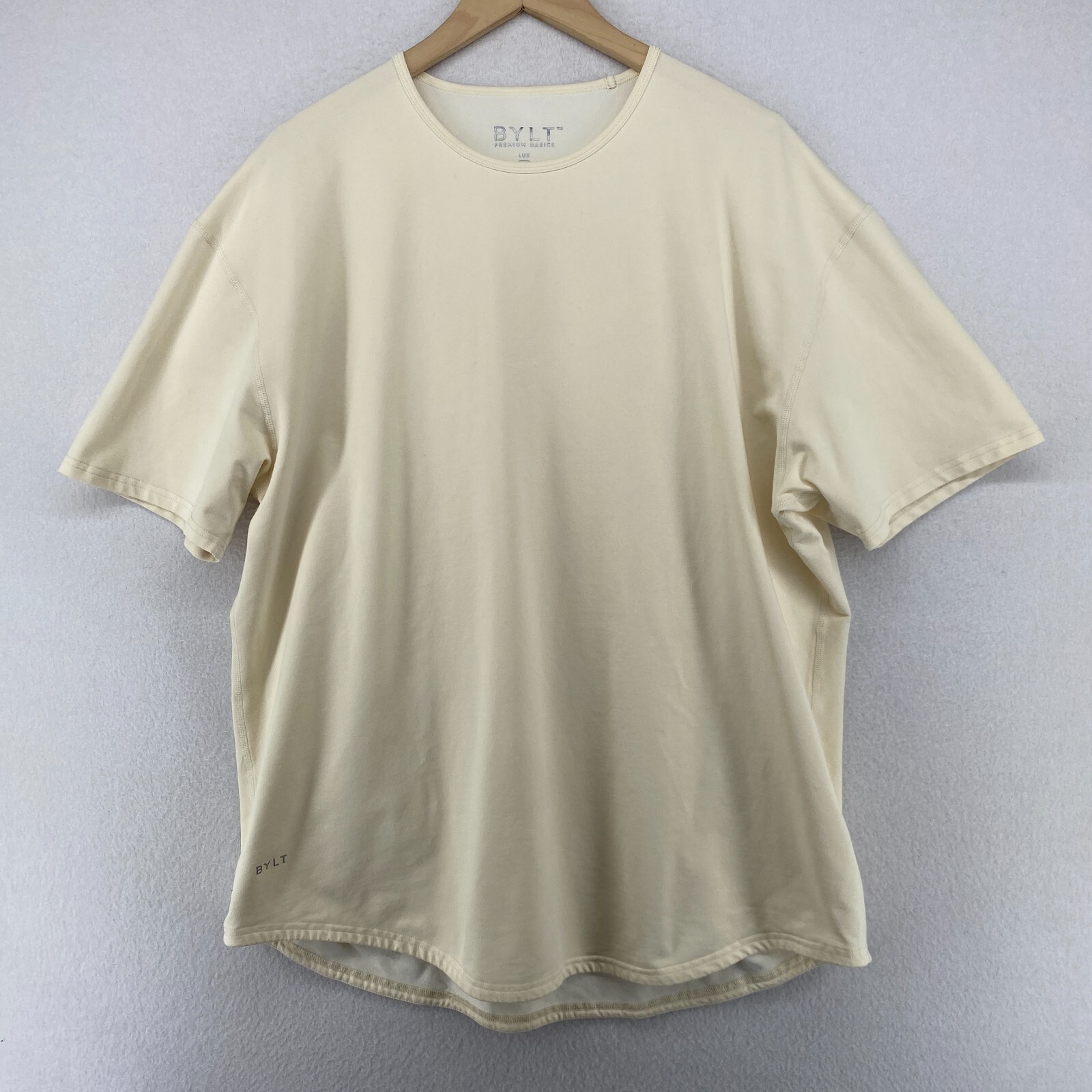 BYLT Shirt Mens 2XL LUX Drop Cut Premium Basics Gym Short Sleeve Off Ivory gallery