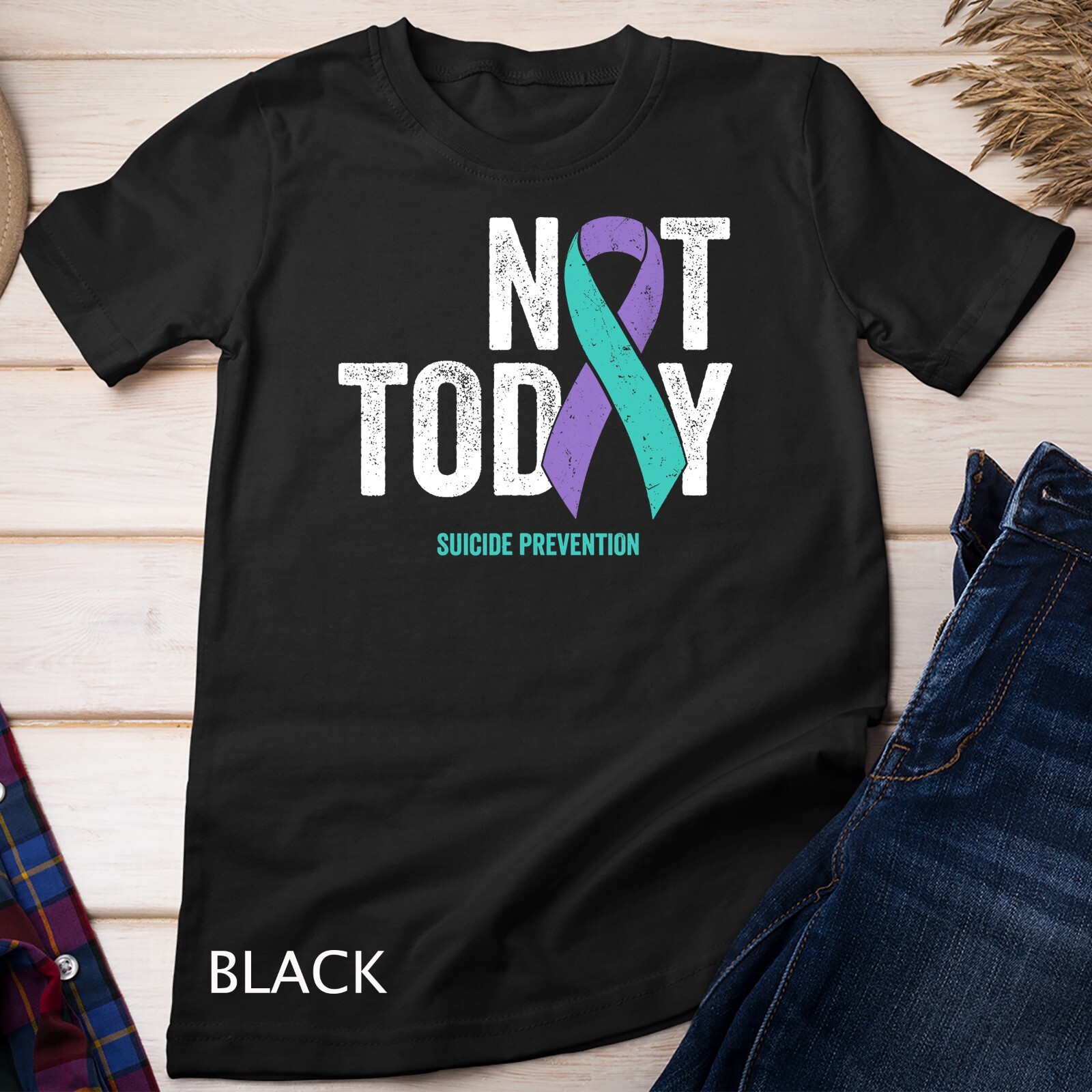 Suicide Prevention Awareness Ribbon Not Today Purple Teal Unisex T-shirt gallery