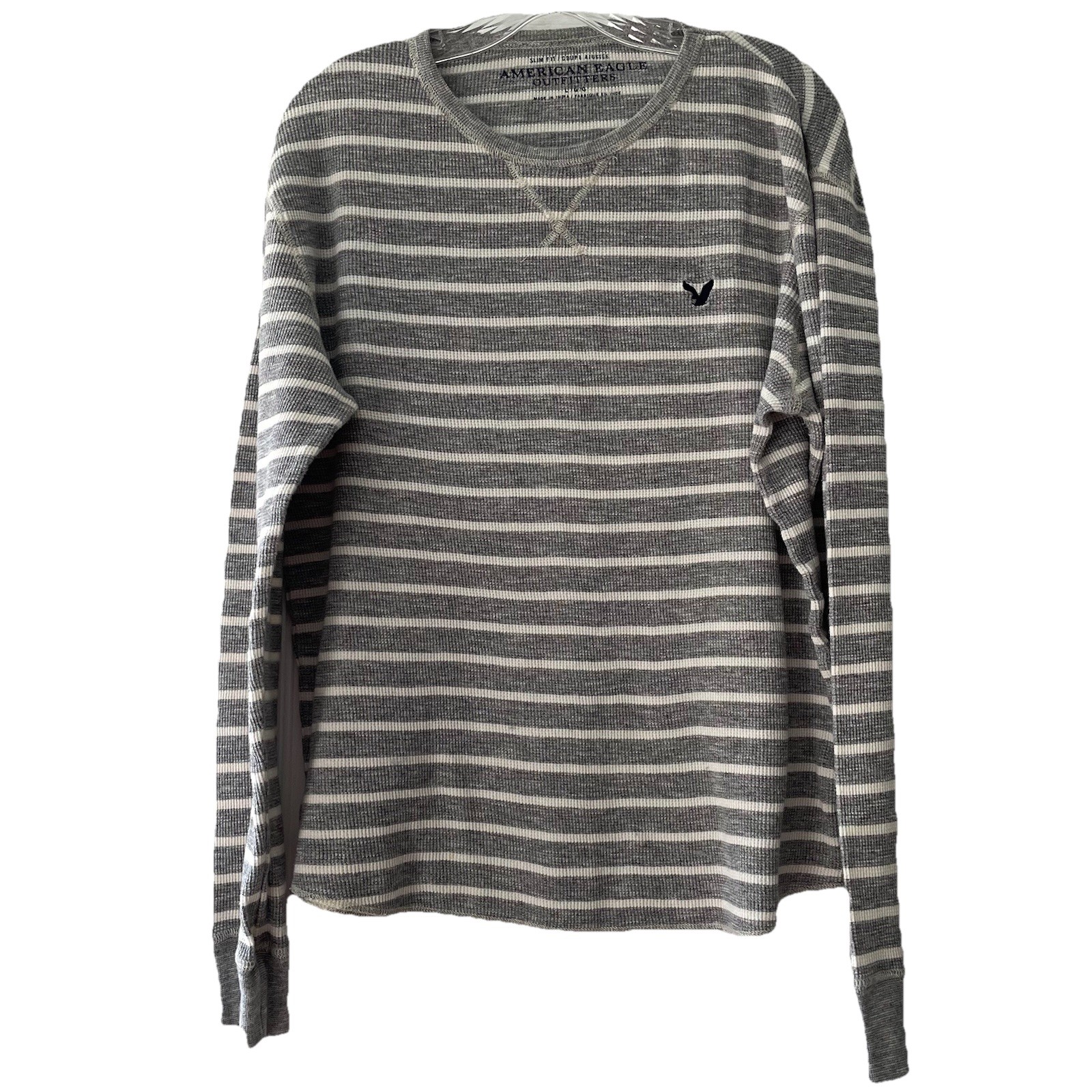 American Eagle Outfitters Slim Fit Men Large Gray Warm Thermal Waffle Knit Shirt gallery