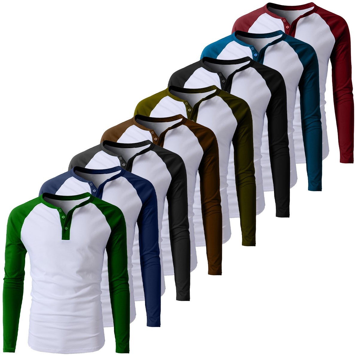 Mens Casual Long Sleeve T-shirt Henley Grandad V Neck Button Solid Tee Shirt Top gallery