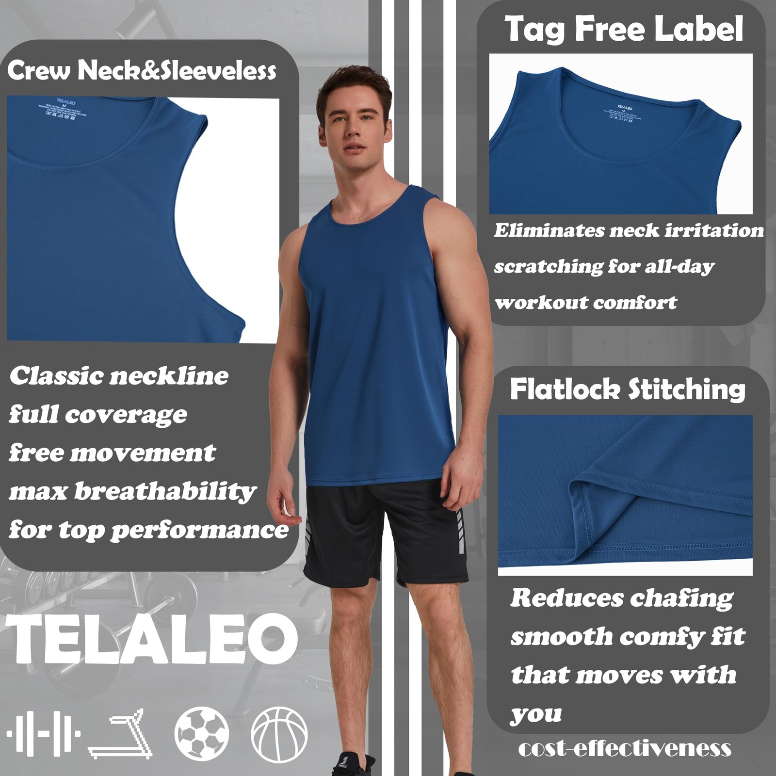 5 Pack Men's Workout Tank Tops Sleeveless Mesh Muscle Gym Shirt Quick Dry Bla... gallery