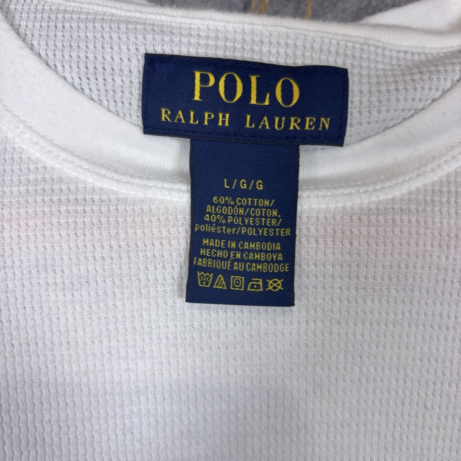 Polo Ralph Lauren Waffle Knit Shirt Mens Sz L White Thermal Base Layer Logo gallery