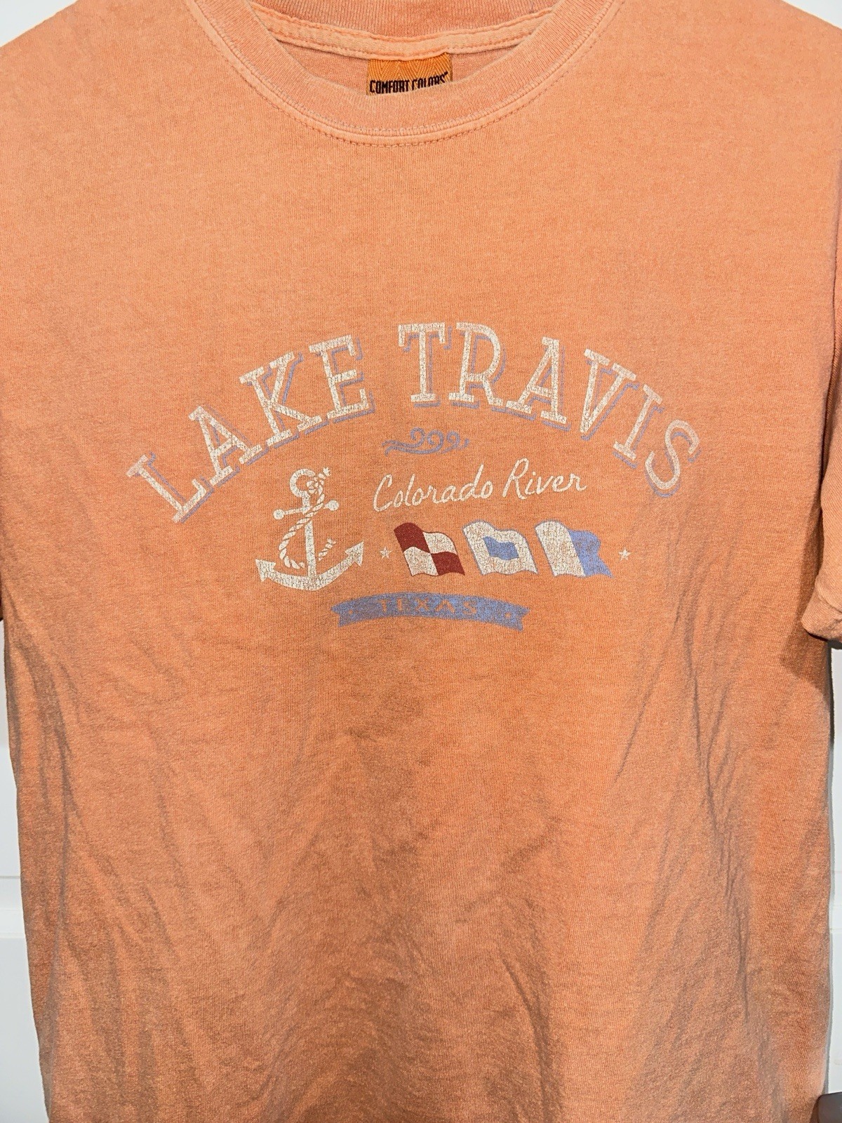 Comfort Colors Garment Dyed Cotton Lake Travis Colorado River Orange Mens M Tee gallery