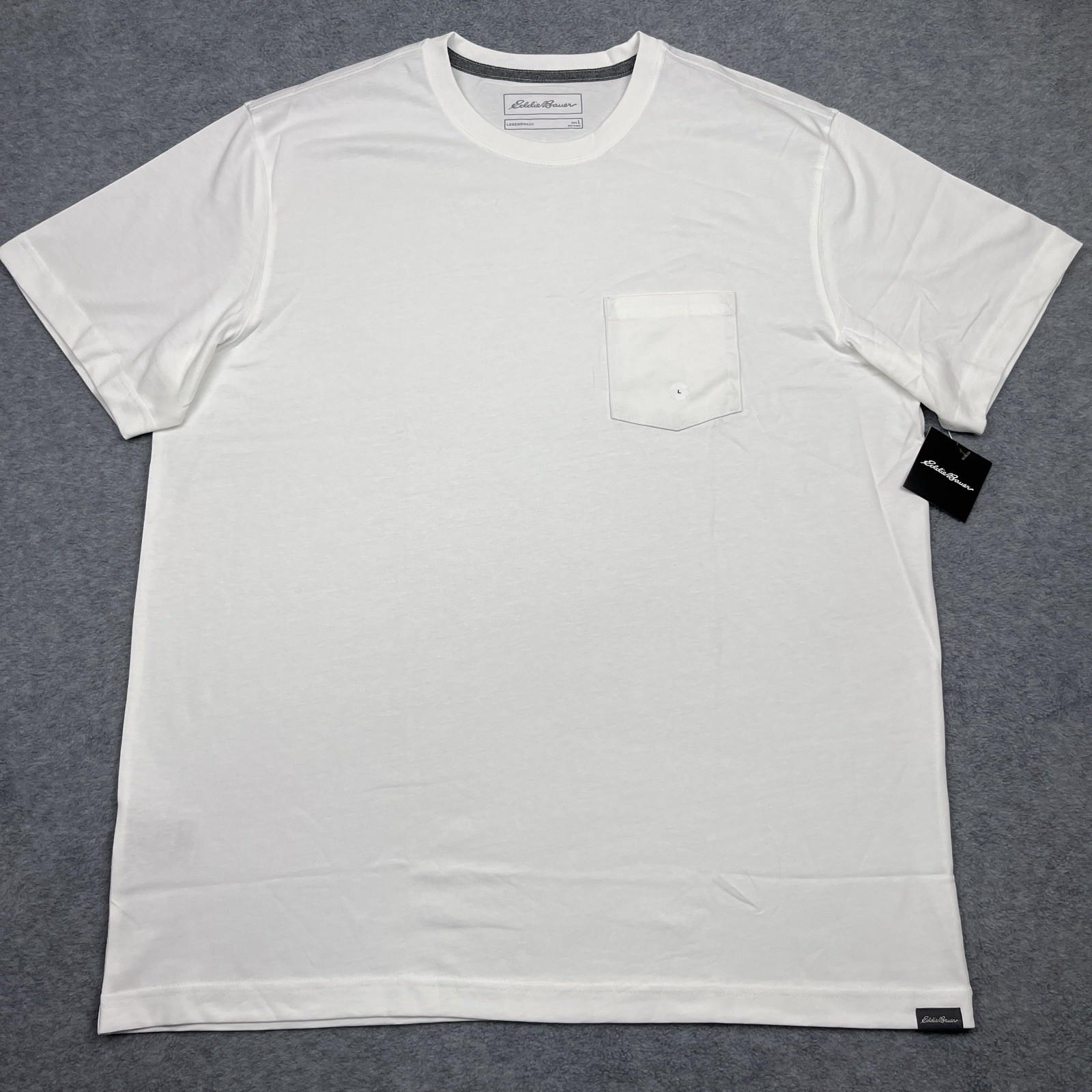 NWT Eddie Bauer Men's Large T-Shirt Pocket White Crewneck Short Sleeve gallery