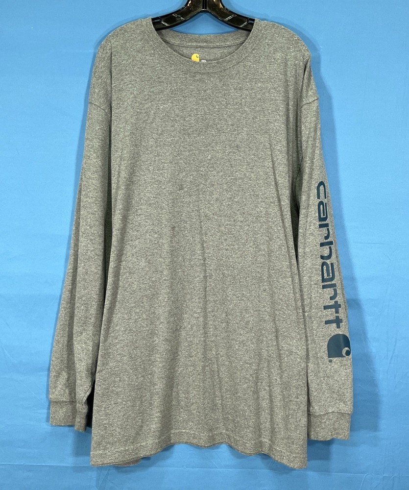 CARHARTT Original Fit GRAY Knit OUTDOOR CASUAL WORK Logo LONG SLEEVE T-SHIRT 2XL