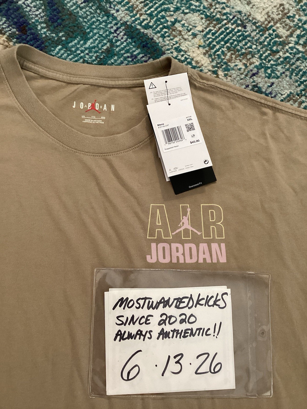 NWT Nike Air Jordan Flight Oversized T-Shirt Khaki & Iced Carmine Men’s Sz XXL gallery