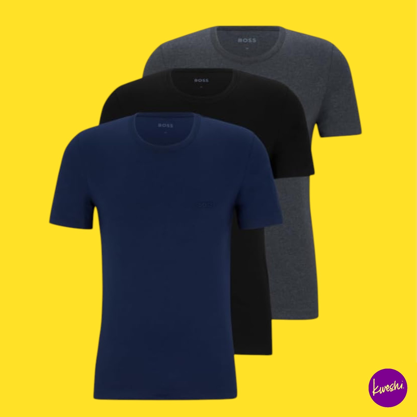 BOSS Men’s 3-Pack Crew Neck Cotton Jersey T-Shirts, Blue/Black, UK XL | EU 56
