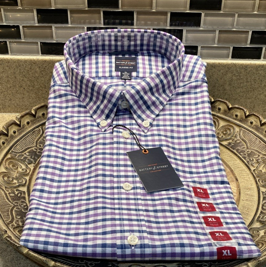 Dockers Battery Street Men’s 17-17.5 32/33 Blue Purple Check NWT gallery
