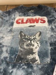 ODM Short Sleeve Shirt Size Large CLAWS Jaws Blue Tie Dye Acid Wash Cats
