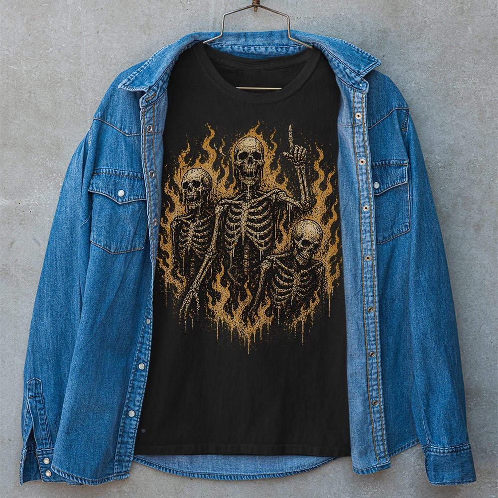 Retro Skeletons On Fire Unisex T-shirt | Gothic Skull Lover Gifts for Men gallery