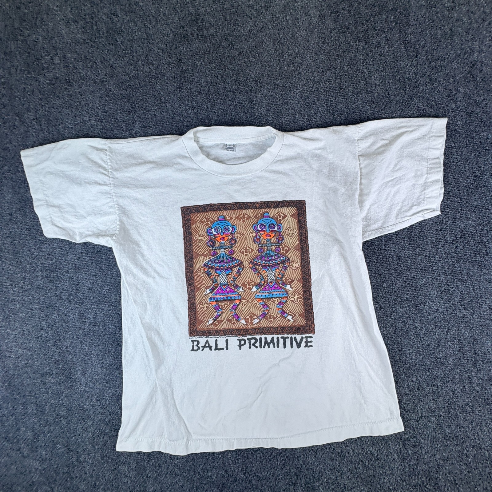 Vintage Bali Primitive Designs T-Shirt Men Large White Tribal Art Graphic Cotton gallery