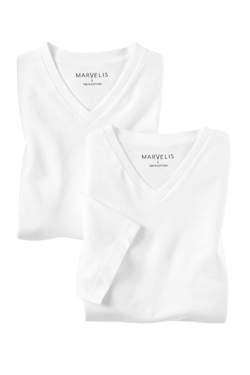 Marvelis Mens T-Shirt Modern Fit Twin Pack V Neck