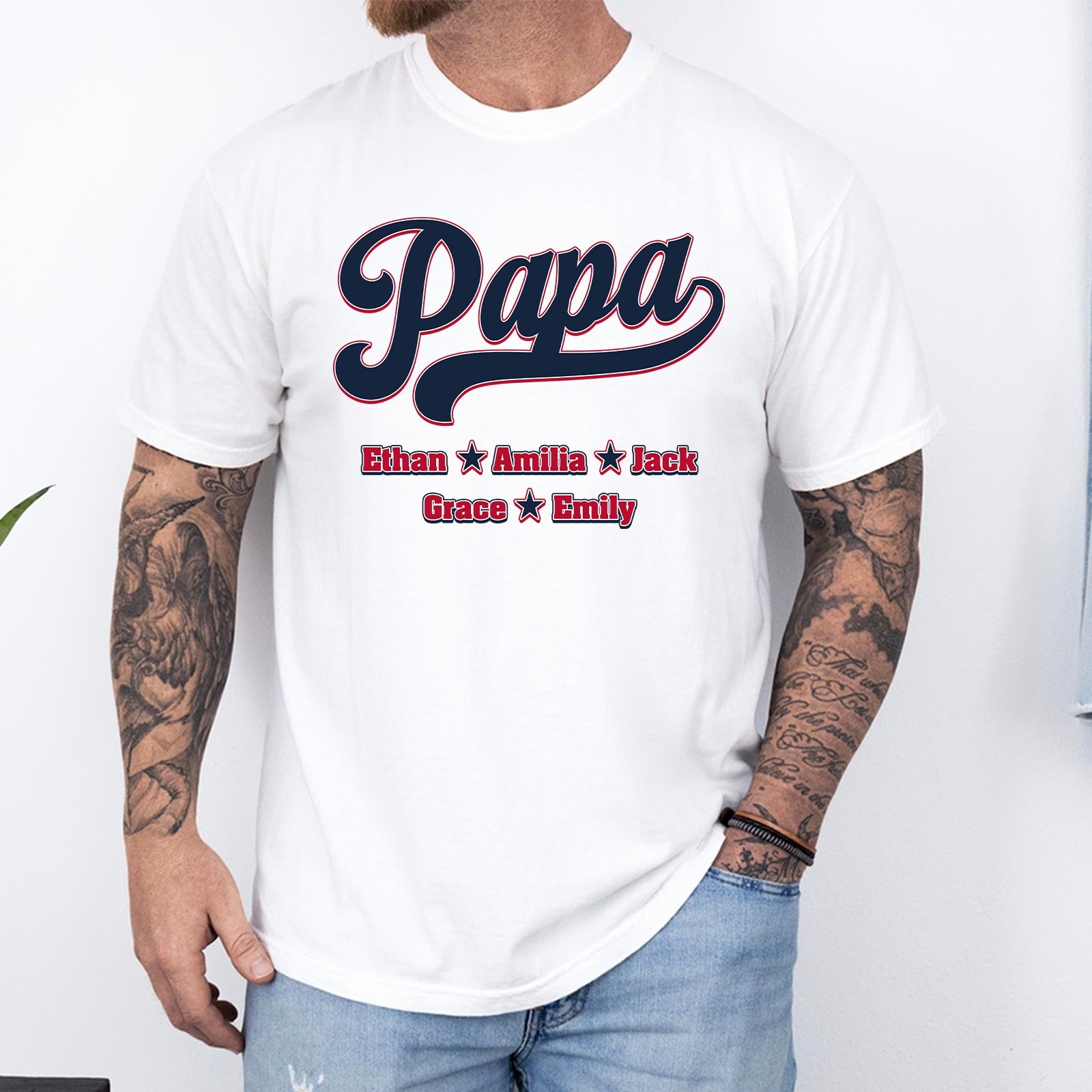 Personalized Baseball Papa Shirt Custom Kids Names Fathers Gift Sport Dad Tee gallery