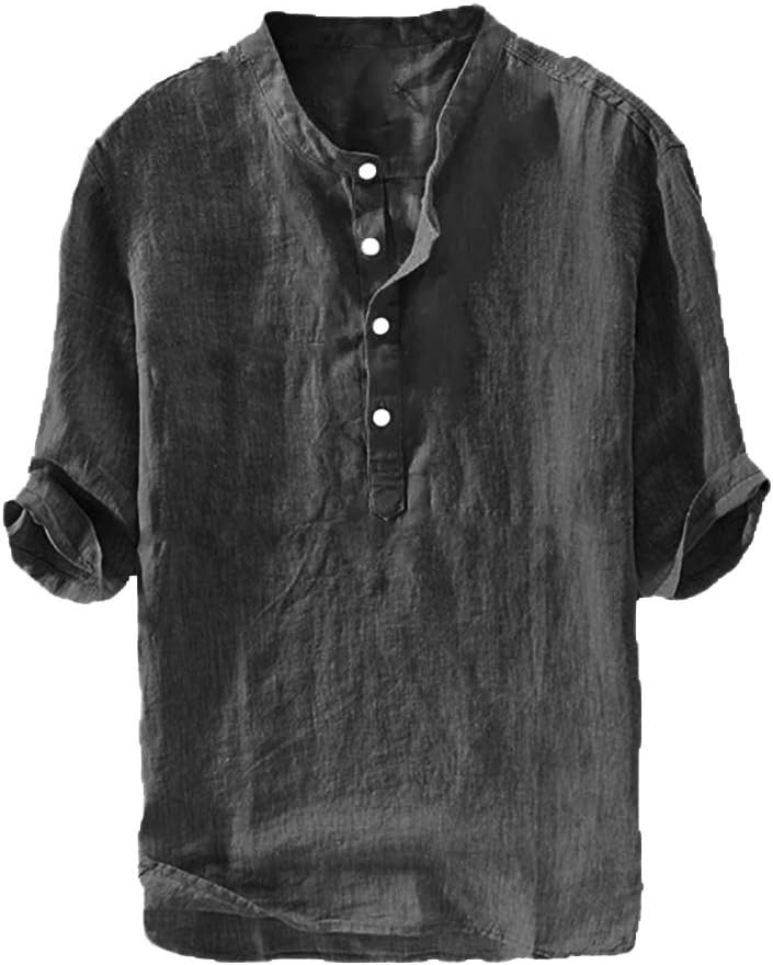 Men's Casual Linen Cotton 3/4 Sleeve Henley T-Shirt - Lightweight Summer Top gallery