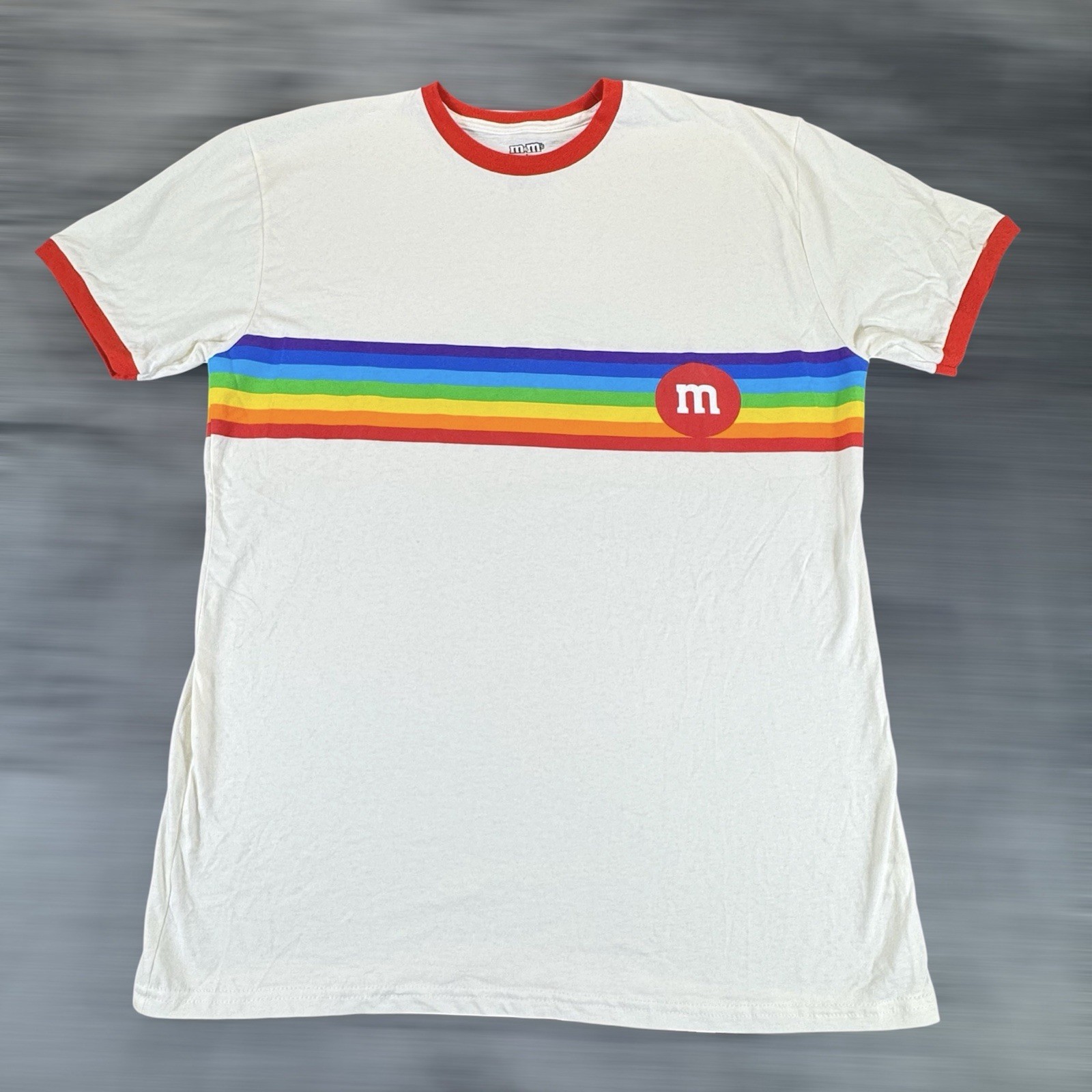 M&Ms Sz L Mars Candy Ringer T-shirt Pride Month Rainbow Retro Style Colorful gallery