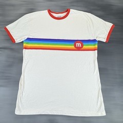 M&Ms Sz L Mars Candy Ringer T-shirt Pride Month Rainbow Retro Style Colorful