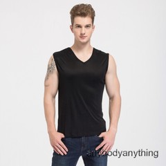 Men Silk Knitted Tank Top V Collar Sleeveless T-Shirt Breathable Undershirt Tops