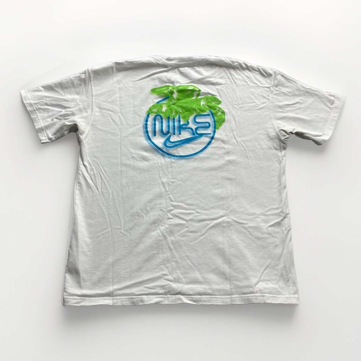 Nike Basketball Miami Exploration T-Shirt White Neon Blue Embroidered Mens M