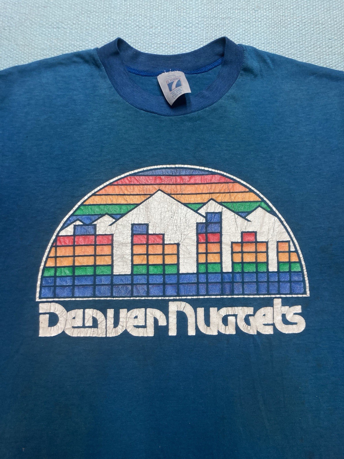 Vintage 80s t shirt Denver nuggets rainbow skyline retired logo 7 retired large gallery