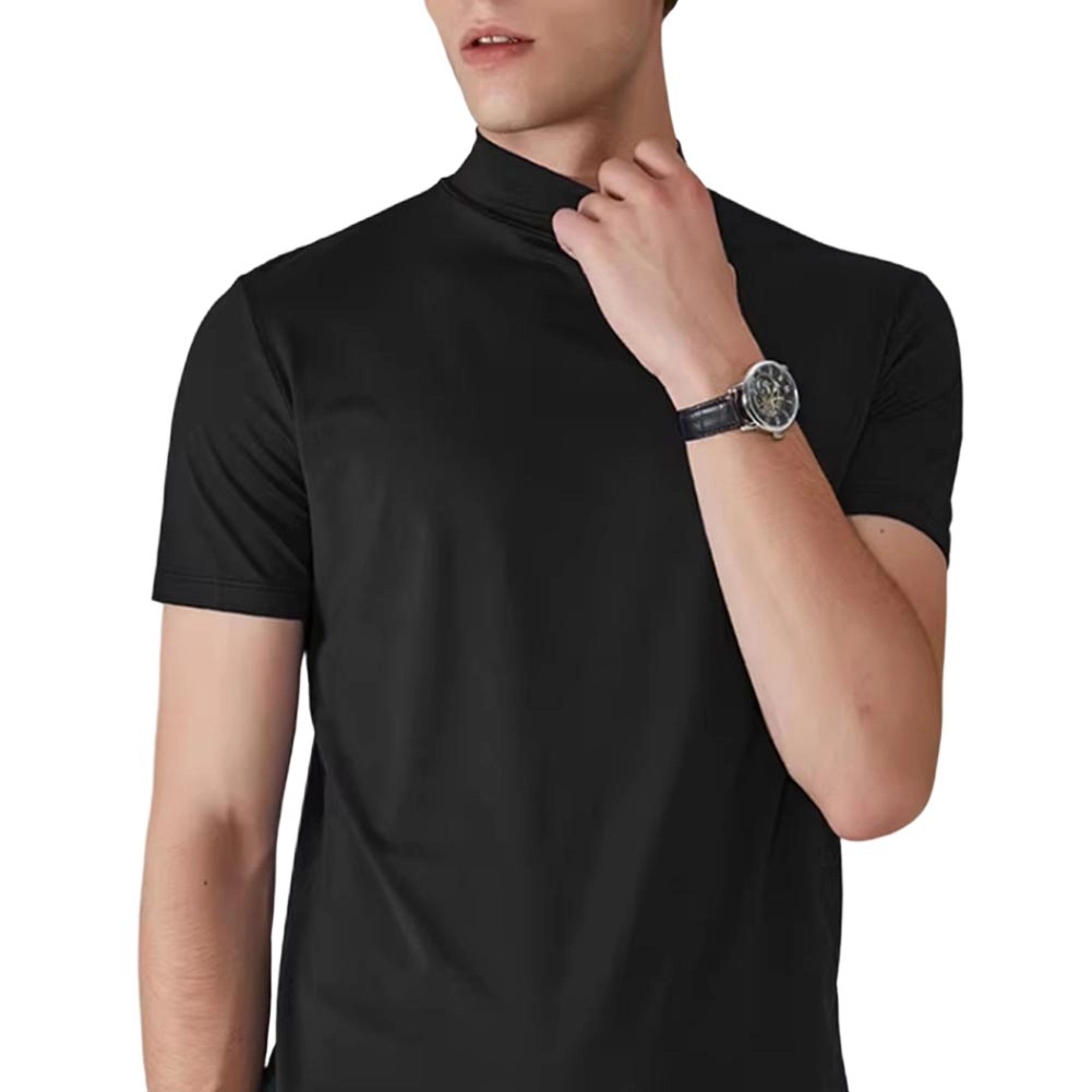 Men's Regular Fit Short Sleeve T Shirt Half High Collar Solid Color Casual gallery