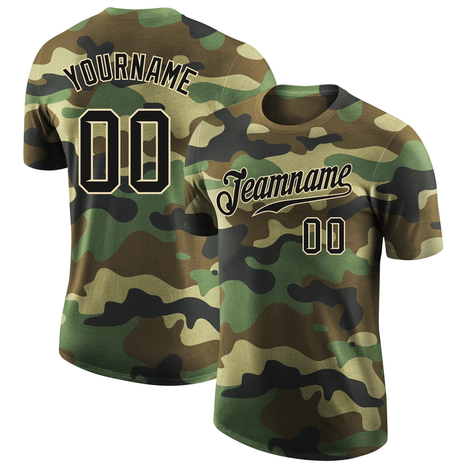 Custom Camo Black Cream Performance T-Shirt Personalized Veteran Gift for Men gallery