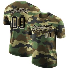 Custom Camo Black Cream Performance T-Shirt Personalized Veteran Gift for Men
