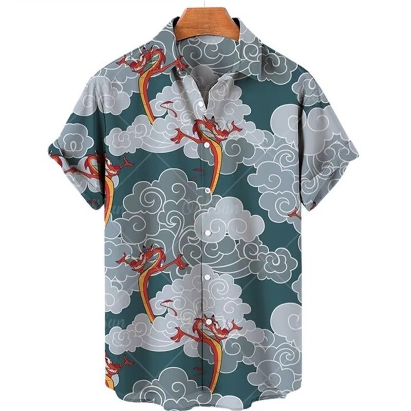 Mens Button Down Japanese Dragon Samurai Hawaiian Novelty Holiday Summer Shirt gallery