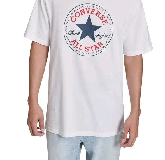 New! Converse Men's Blue Logo Tee Relaxed Fit Printed Graphics White Size Medium gallery