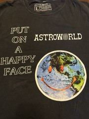 Travis Scott Astroworld Happy Face Down To Earth Merch T Shirt Large Black