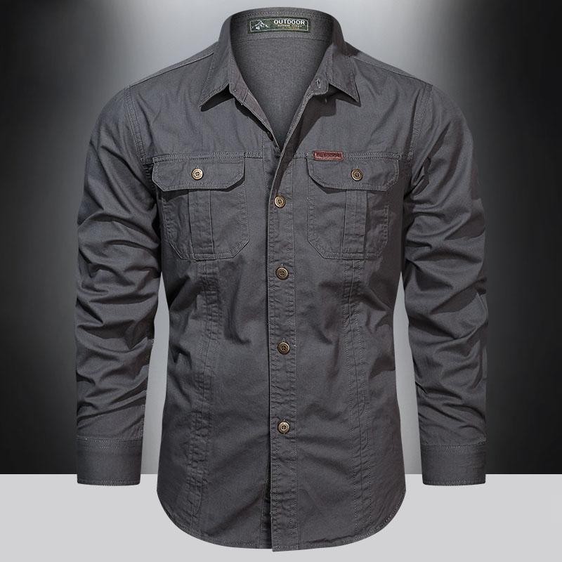 Men's Long-Sleeve Western Shirts Cotton Button-Up Military Style gallery