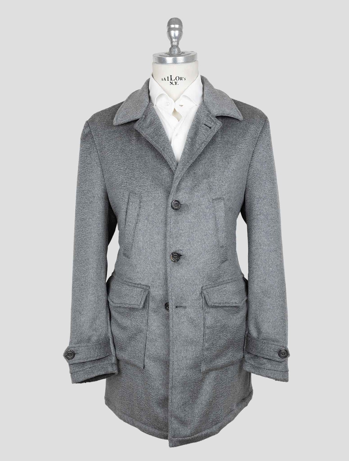 NEW LUIGI BORRELLI GRAY VIRGIN WOOL ALPACA OVERCOAT US 46 - EU 56 BOR27 gallery