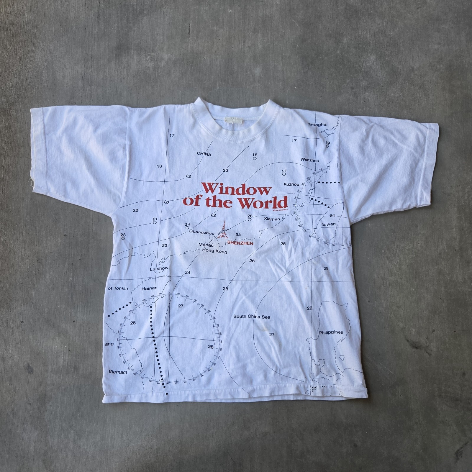 Vintage 90s China Window Of The World Map Tshirt Size XL White gallery
