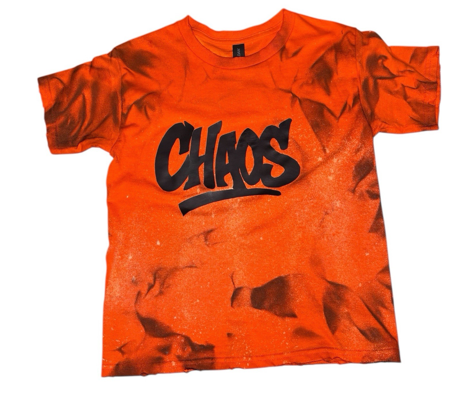 Custom Orange CHAOS Graphic Tee Handmade Spray Effect Shirt Streetwear gallery