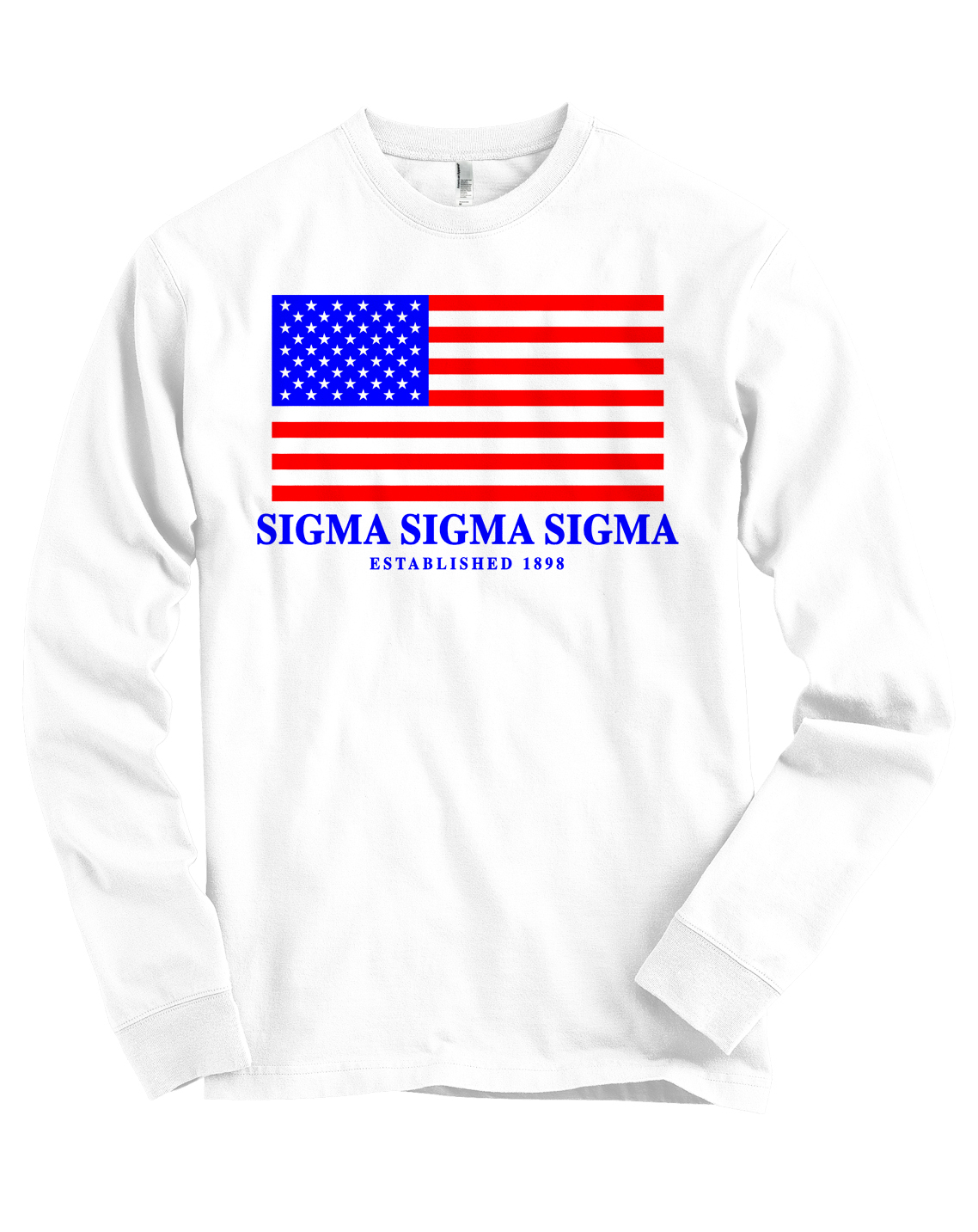 Sigma Sigma Sigma USA Flag Bella + Canvas Long Sleeve Tri Sig T Shirt NEW