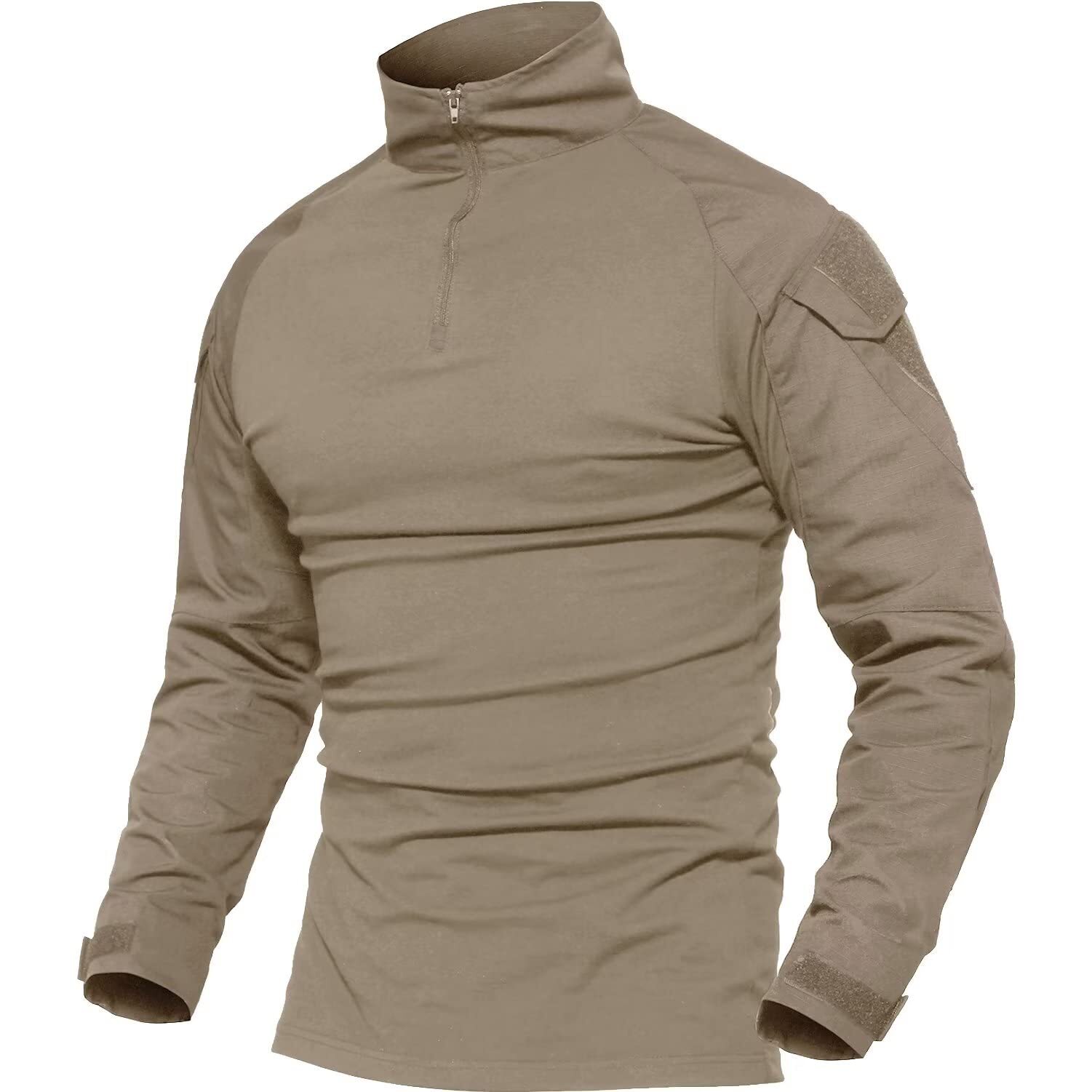 Men's Army Military Shirts Tactical Combat 1/4 Zip Pullover Ripstop Work T-Shirt gallery