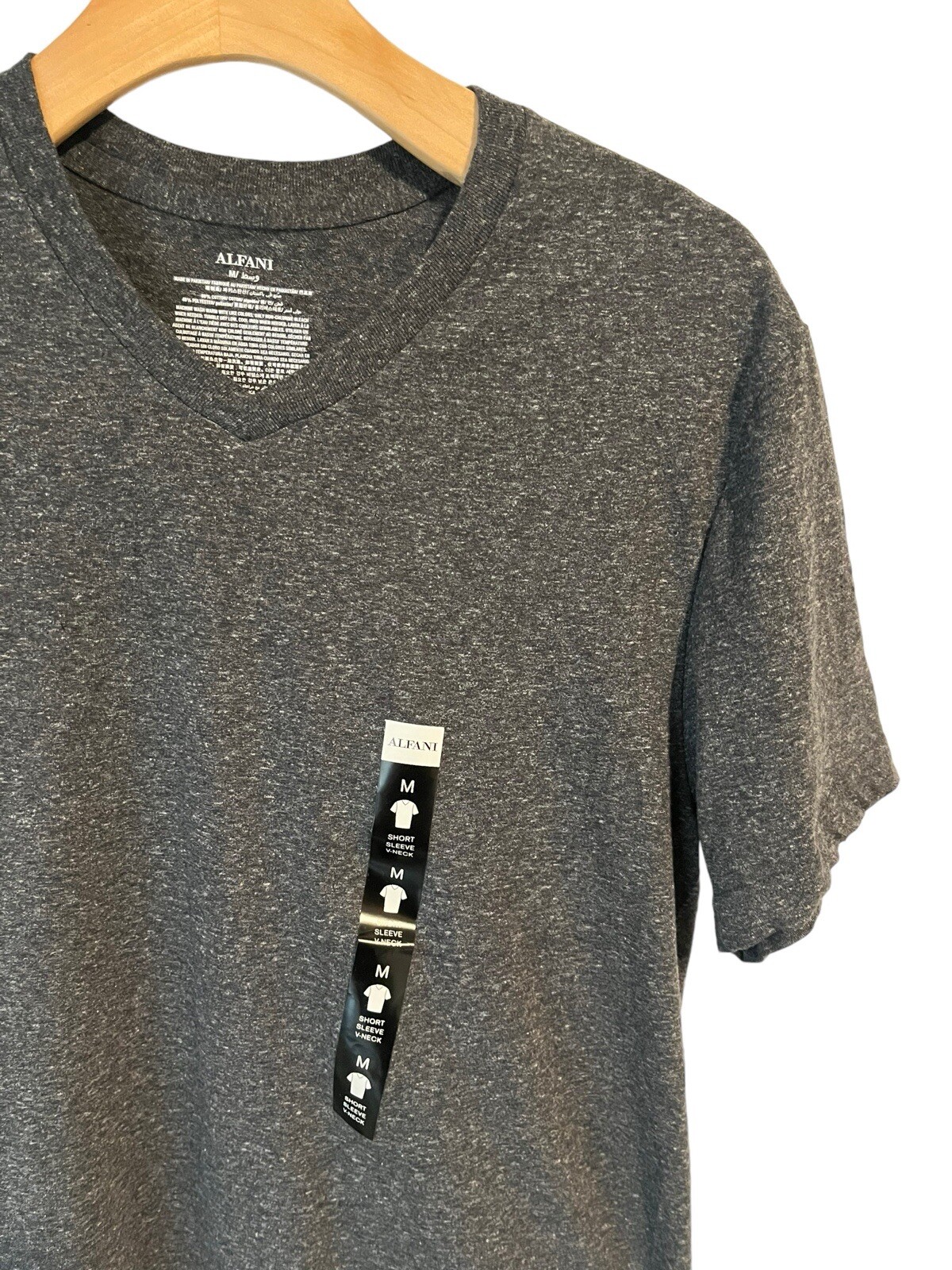 Alfani T Shirt Mens Medium Heather Gray V Neck Tee Short Sleeve Poly Cotton NWT gallery