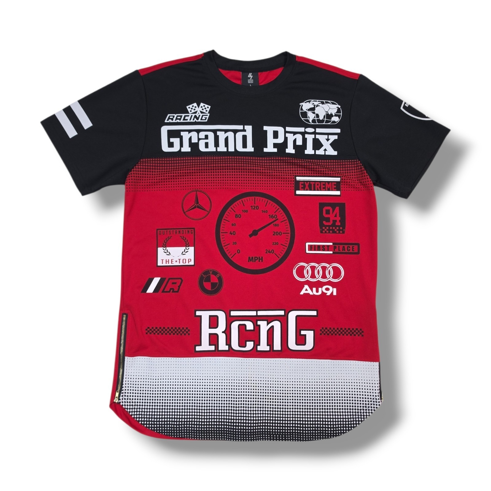 Lavish Society Grand Prix Racing Short Sleeve Red & Black Shirt Men’s L