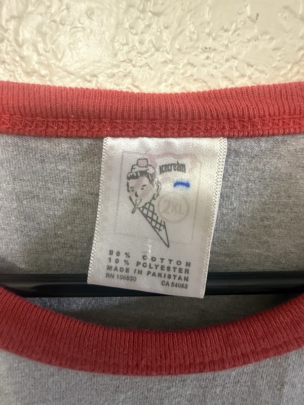 Icecream Men's Gray Red Raglan 3/4 Sleeve Crew Neck Graphic Logo Tee L gallery