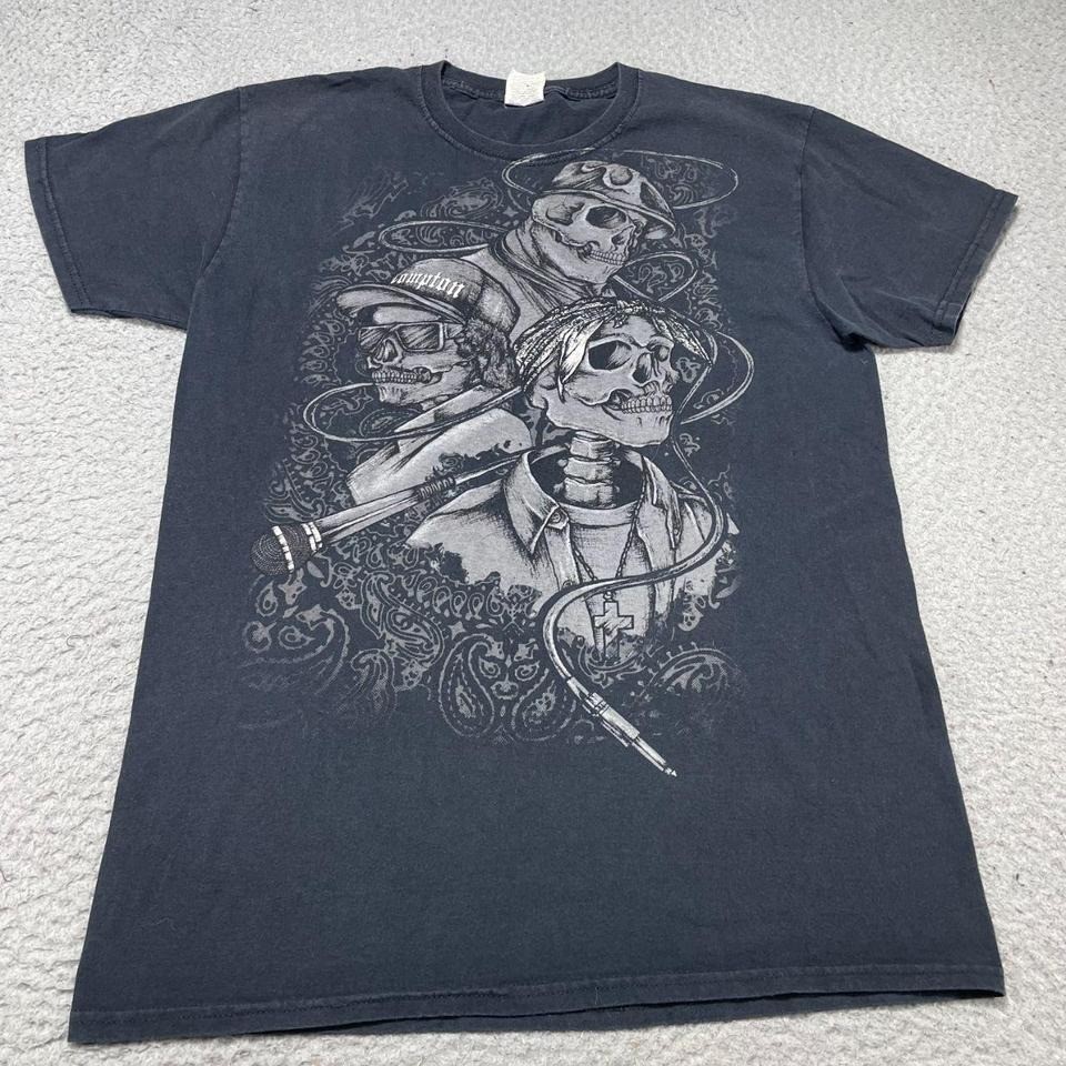 Tupac Eazy E Biggie Smalls Skeleton Bones T-Shirt Black Gangster Rap Hip Hop Y2K