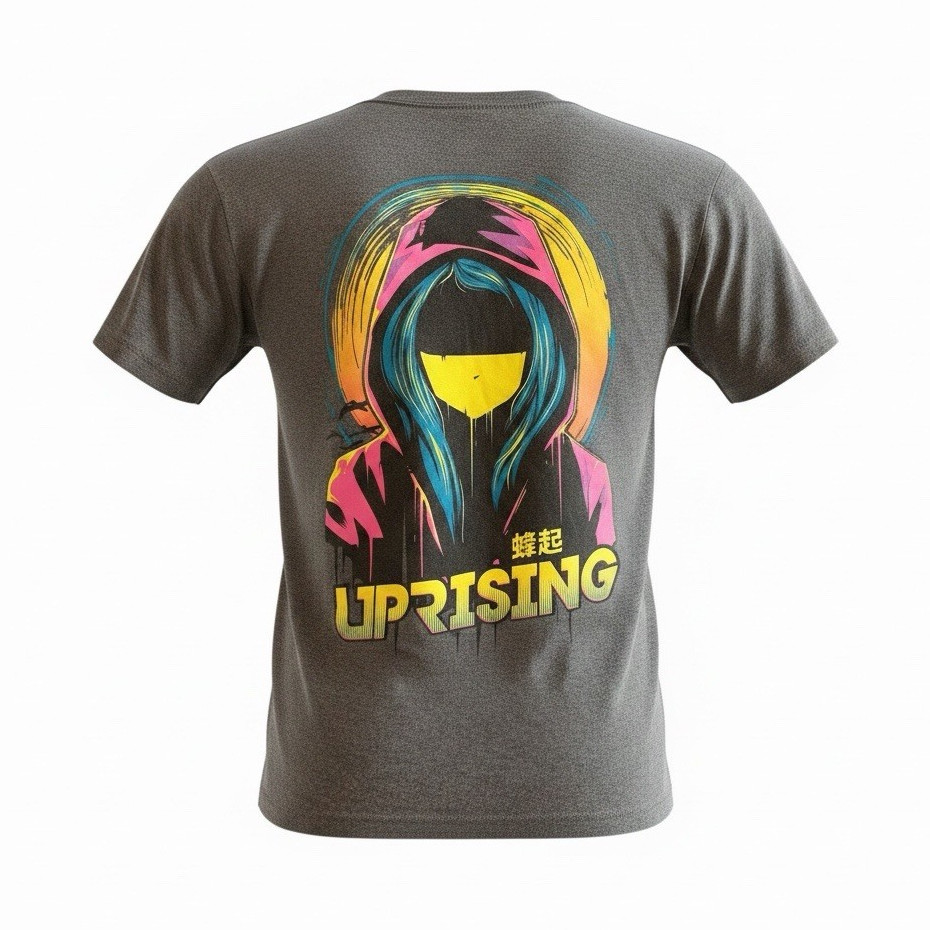 Cool Men’s Uprising anime style Graphic Gray Short Sleeve Crew Neck T-Shirt XL