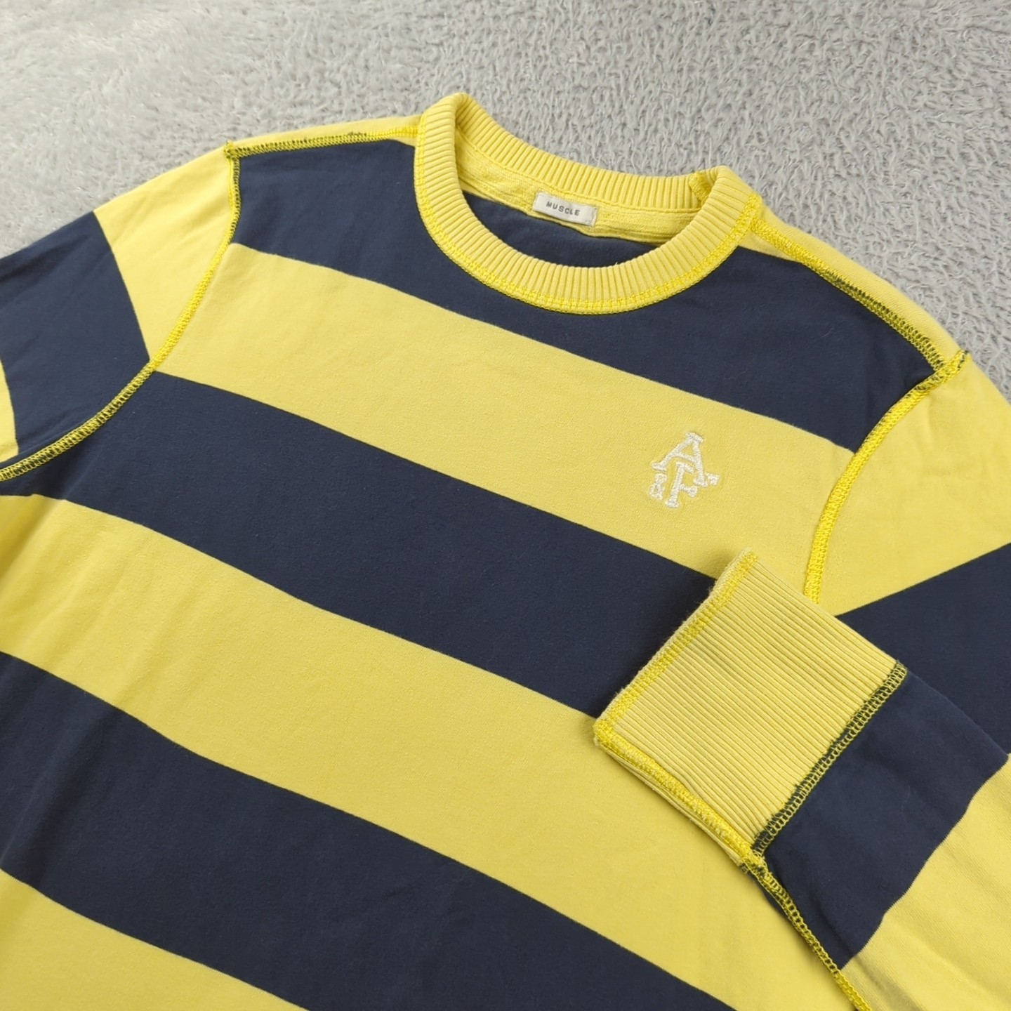 VTG Y2K Abercrombie Fitch Shirt Mens M Blue Yellow Stripe Muscle Fit Logo gallery