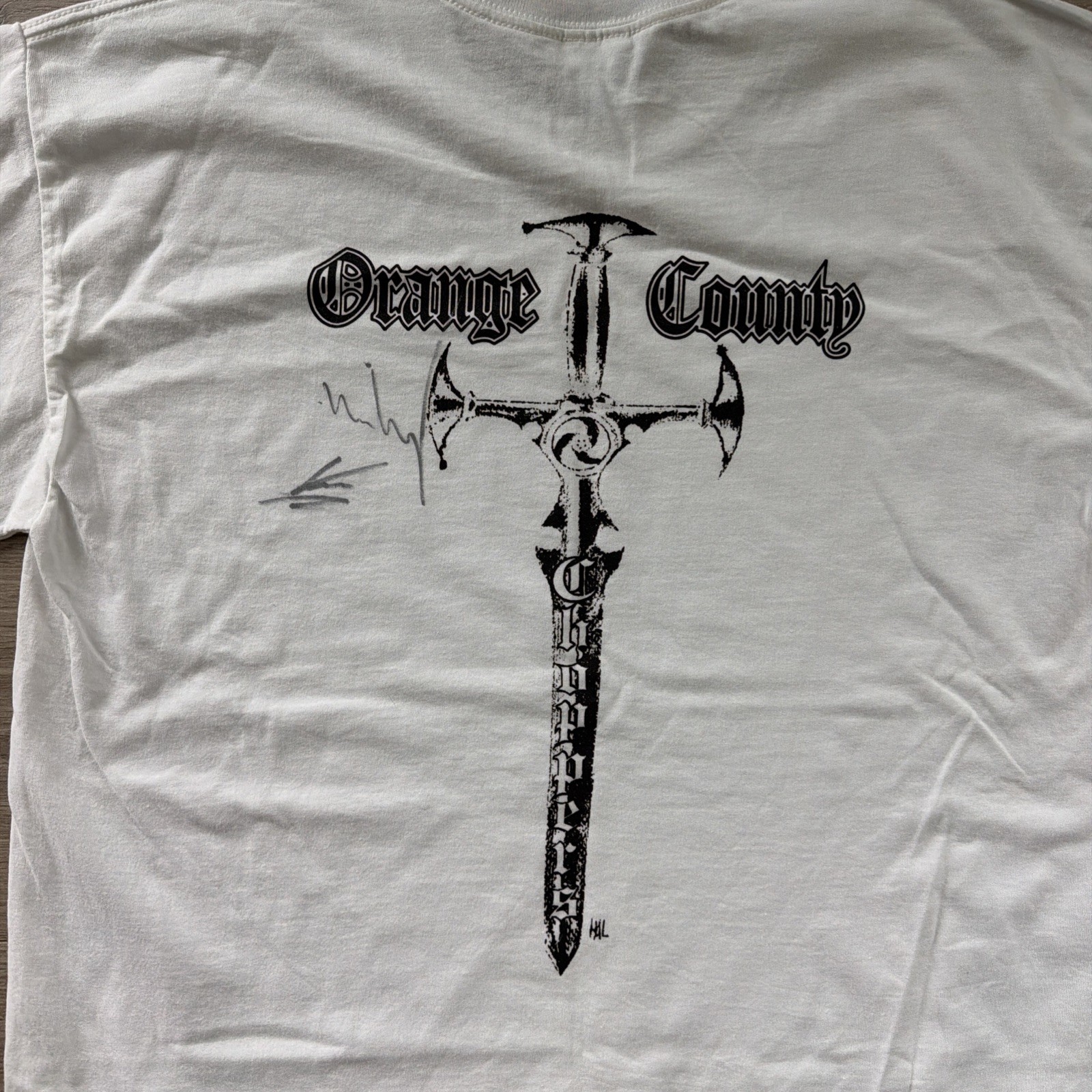 Vintage Y2K OCC Orange County Choppers Sword Mens White Shirt L READ Singed? gallery