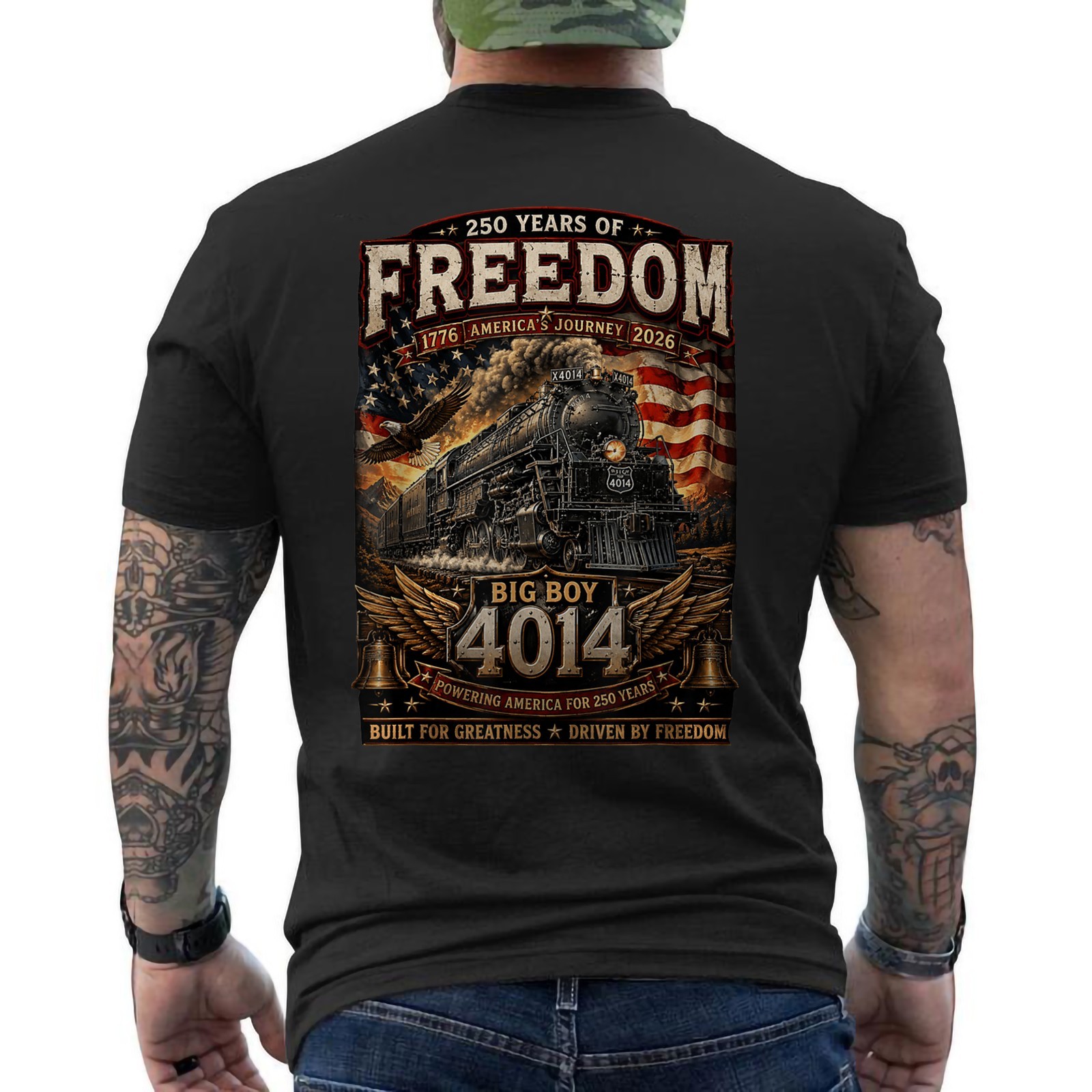Big Boy 4014 Steam Locomotive 250th Freedom Vintage Railroad ON BACK T-Shirt gallery