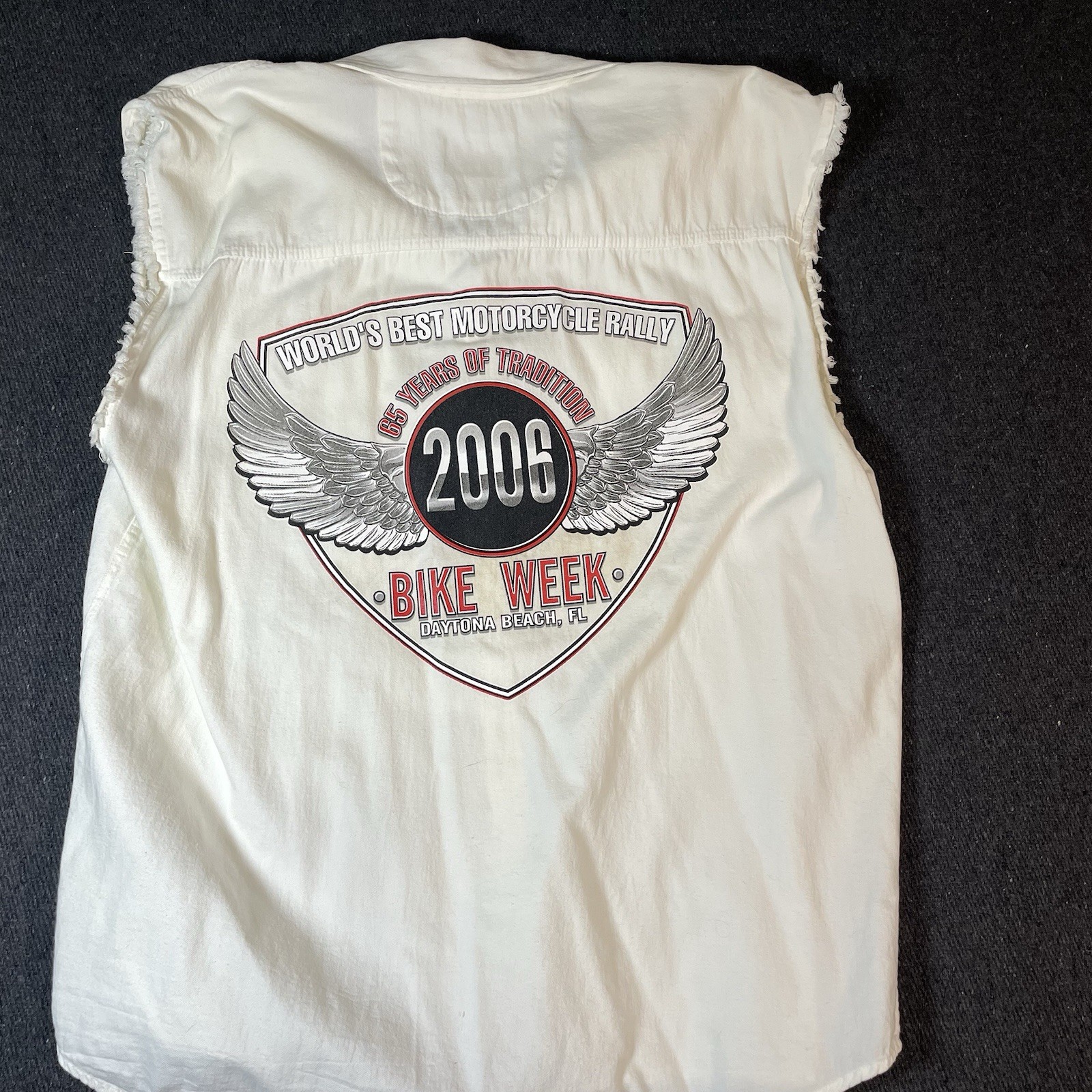 Vintage 2006 Daytona Beach Bike Week Vest Shirt USA Biker Design White Cotton XL gallery