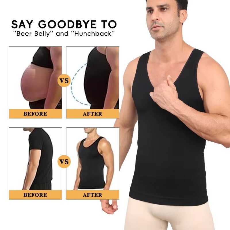 Men Compression Shirt Slimming Body Shaper Vest Waist Traner Cross Tummy Control gallery