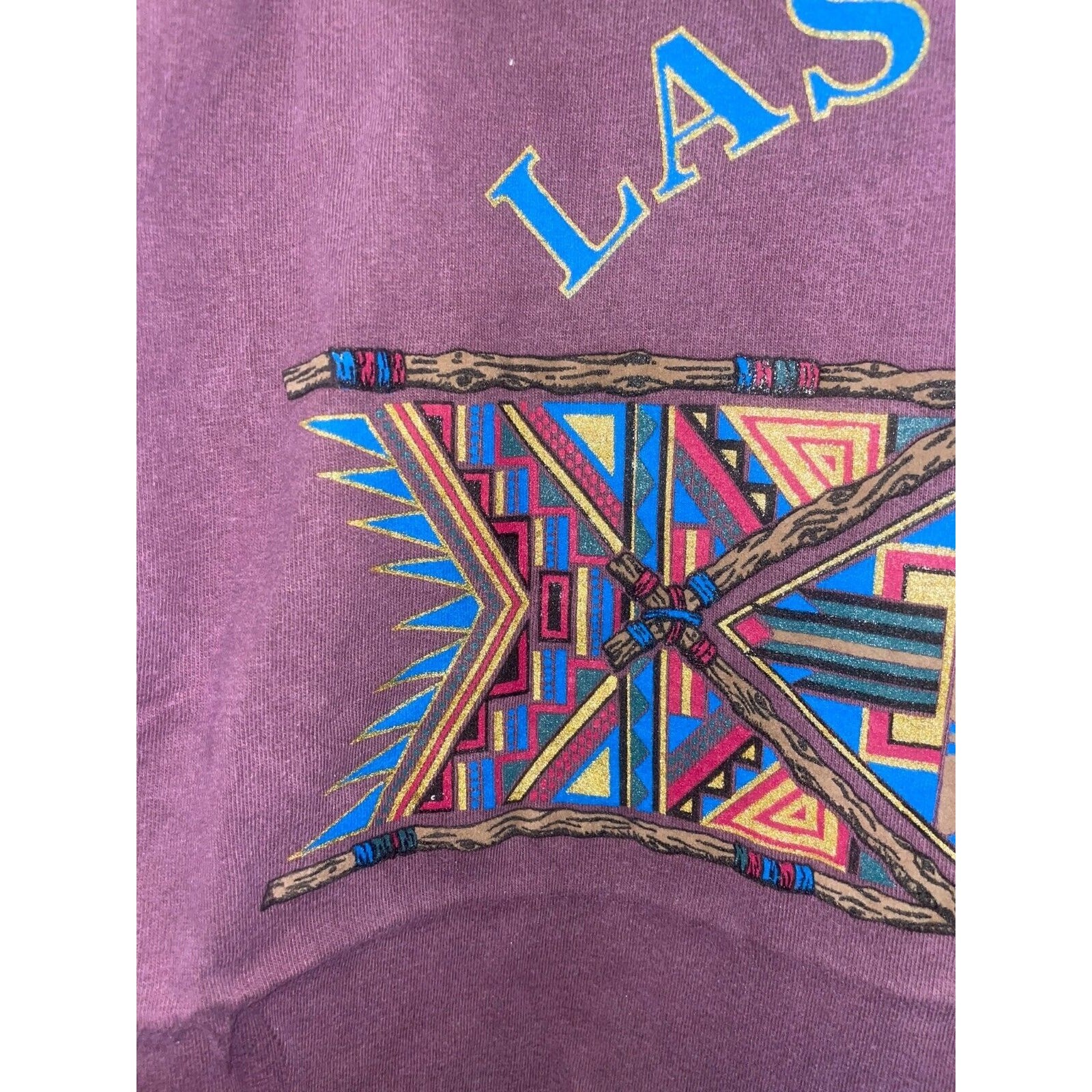 Vintage Las Vegas Native Shirt American Beaded Twigs Purple Tee 90s VTG Large gallery