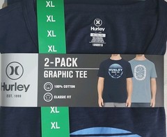Hurley Men’s 2-Pack Graphic Logo 100% Cotton Knit Classic Fit Crew Tee XL Blue!