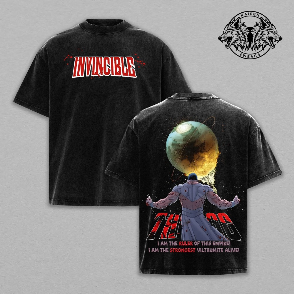Thragg Invincible Comic Acid Wash T-Shirt Crewneck Graphic Tee Strongest Viltrum